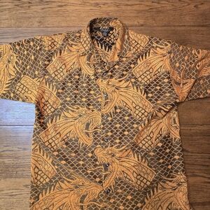 Vintage 1990s Trust Dragon Shirt 3XL Woven Button Up All Over Print Y2K